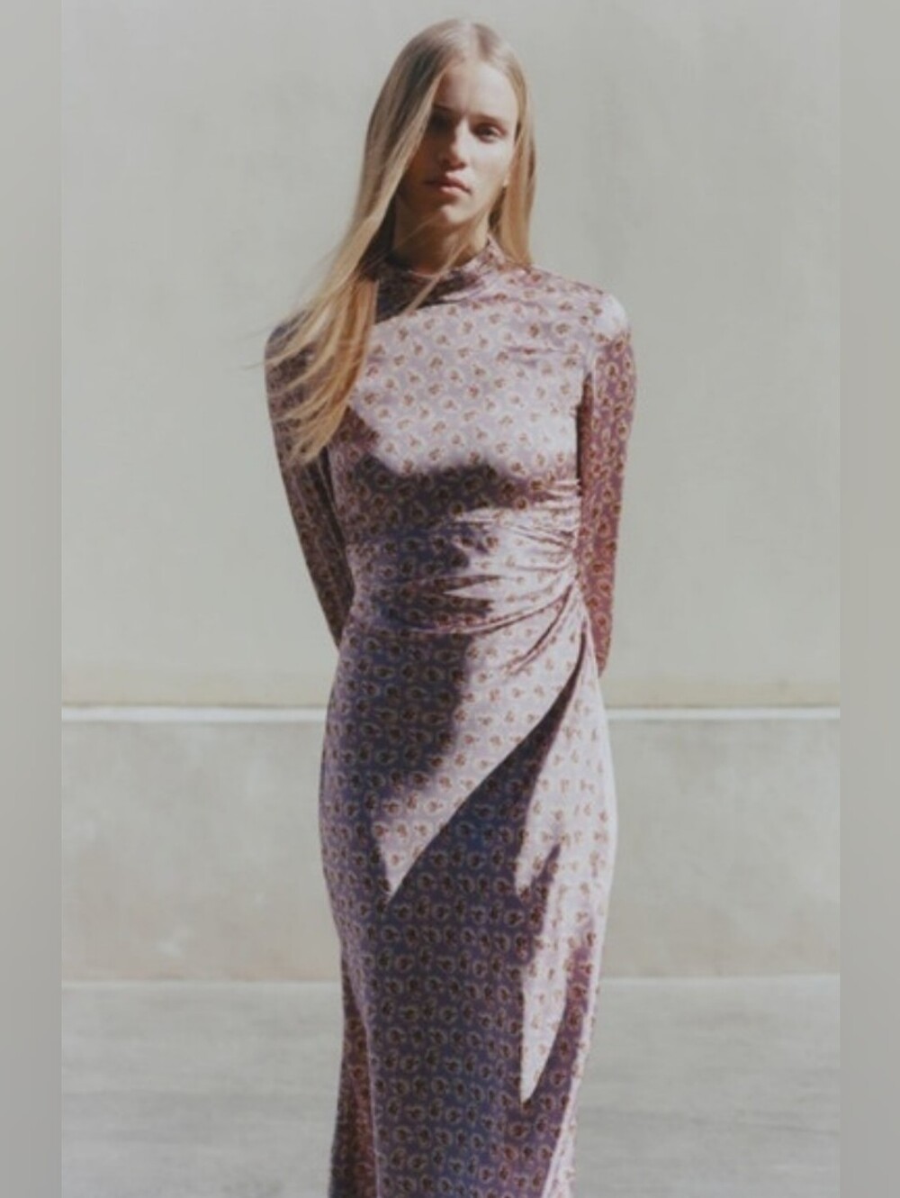 Zara Floral Ruched Satin Lavender Dress M